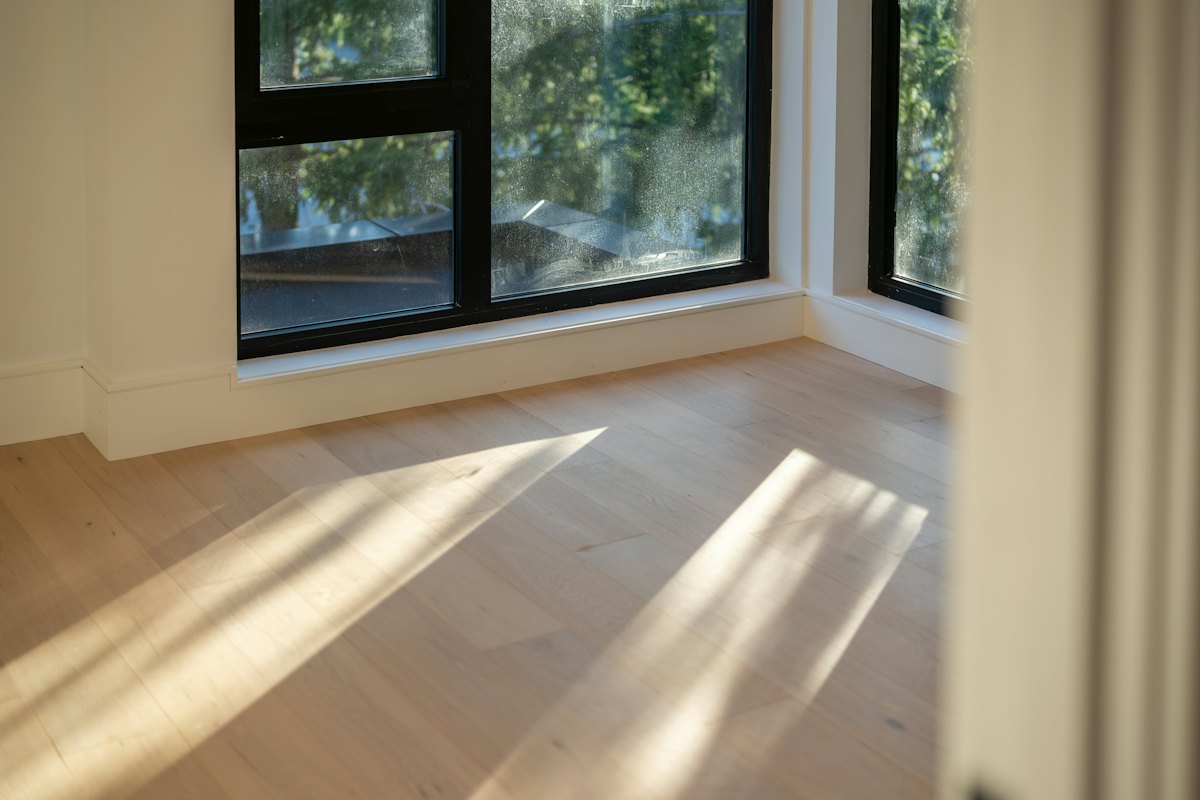 Sunlight across light timber floorboards